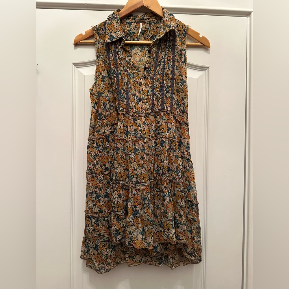 Free People boho floral collared sleeveless dress